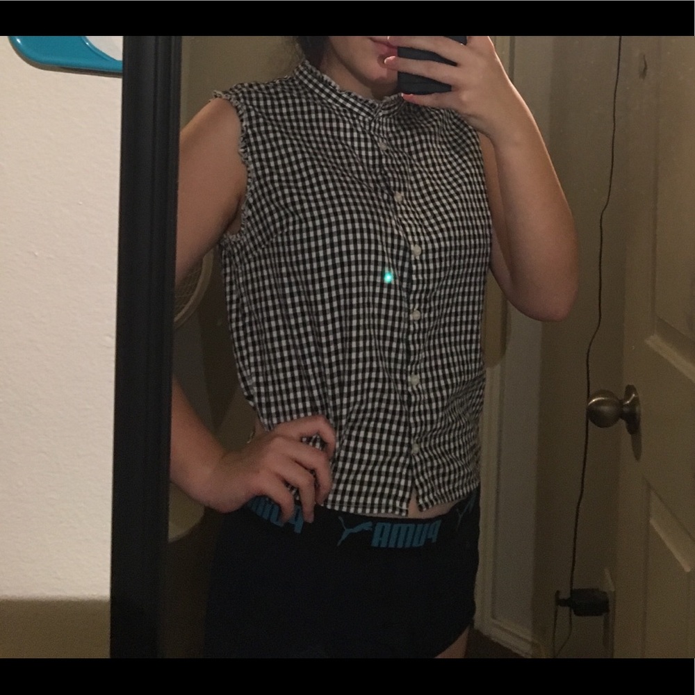 Gingham Button Up Tank with Ruffled Edges
